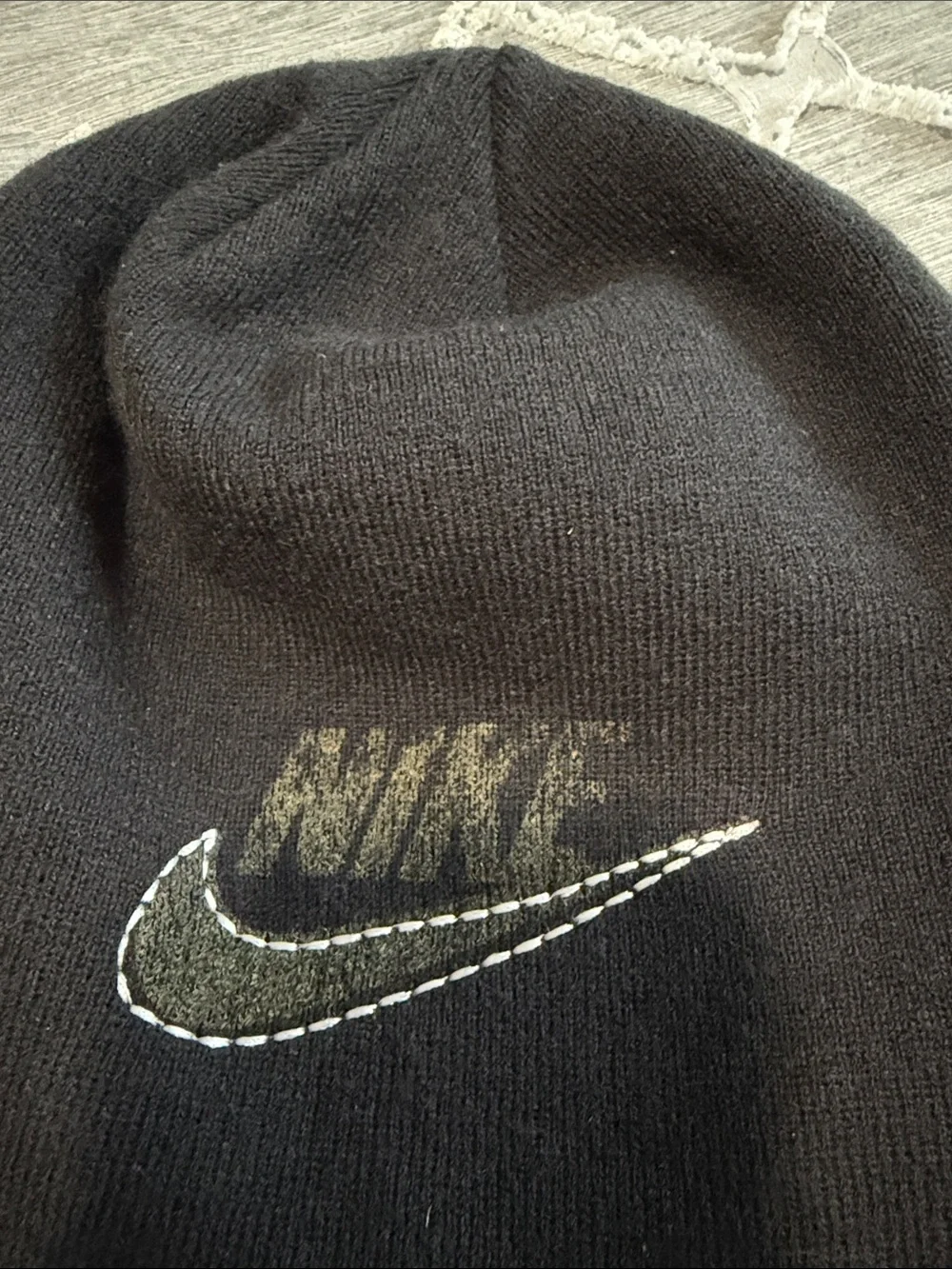 Nike Black Beanie with Olive Accent Swoosh